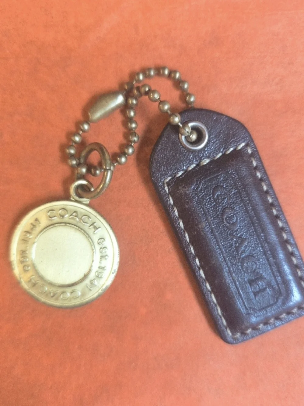 SOLD Vintage Coach Mahogany Leather Hangtag & Brass EST 1941 Medallion Charm Set